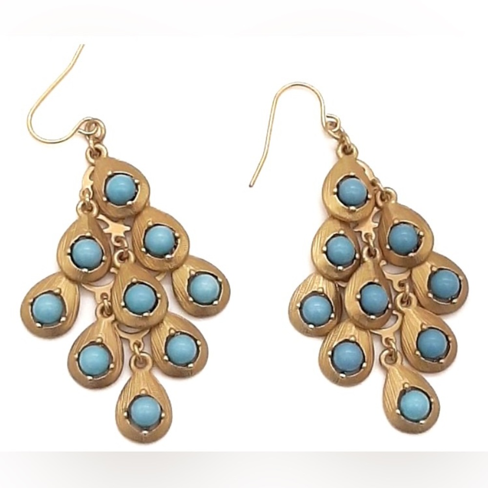 Premier Designs Inc Brushed Matte Gold tone & Faux Turquoise Chandelier Earrings